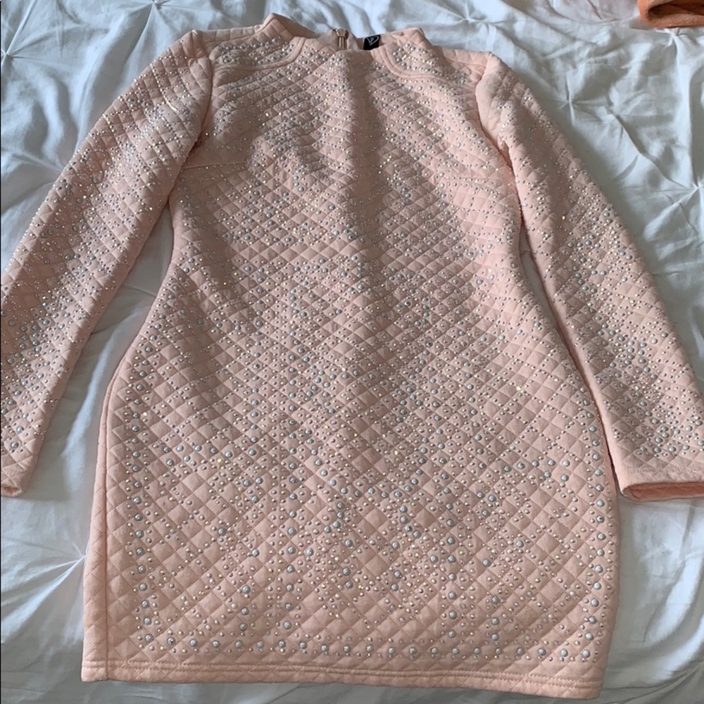 Peach bedazzled quilted dress